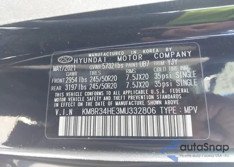 2021 Hyundai Palisade Sel from USA, damaged, VIN KM8R34HE3MU332806